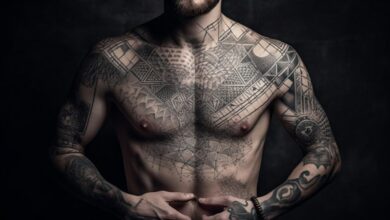 Chest tattoos for men with realistic animal and warrior designs