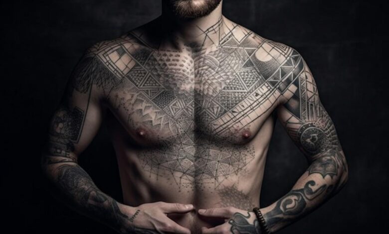 Chest tattoos for men with realistic animal and warrior designs
